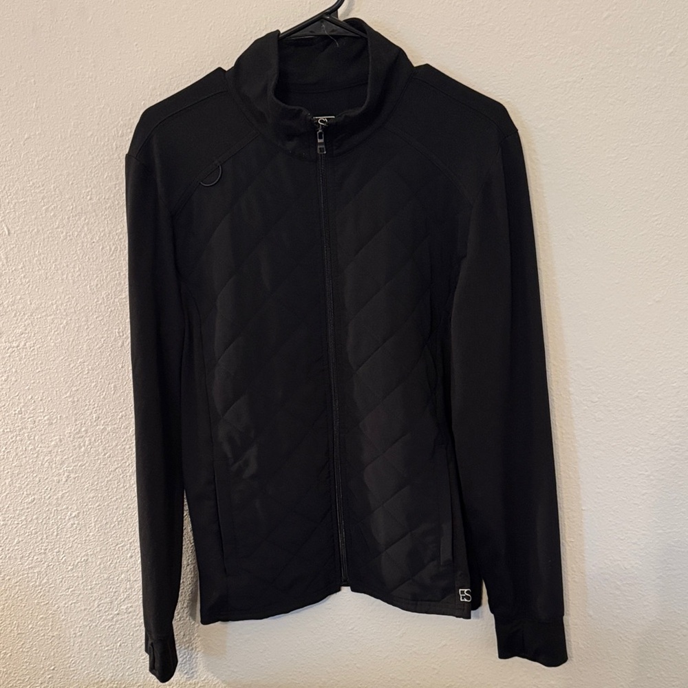 Black Quilted Women's Scrub Jacket - Picture 2 of 5